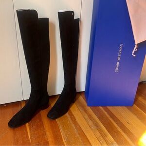 New In Box Stuart Weitzman City Block Square Suede Toe Boot Black Size 10.5 B